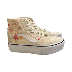 Vans Sk8-Hi Tapered Stackform Marshmallow White Floral Platform Shoes
